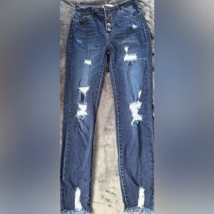 Wax Jean Distressed High Rise Skinny Jeans Button Fly Size 7 / 28